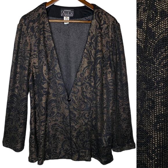 Alex Evenings Knit Black and Gold Metallic Single Button Jacket size 2X - Picture 1 of 4